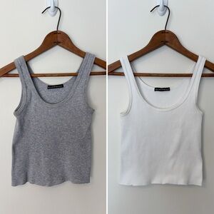 Bundle Lot of 2 Brandy Melville Crop Tank Tops | Gray & White